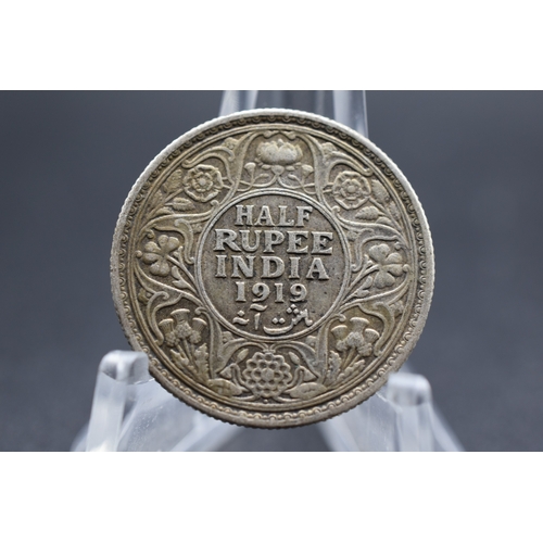 62 - Silver - India - George V - Half Rupee - 1919