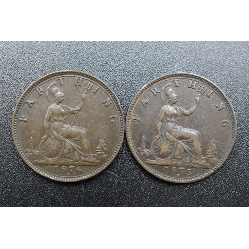 64 - Two Victoria Farthings - 1875 & 1876