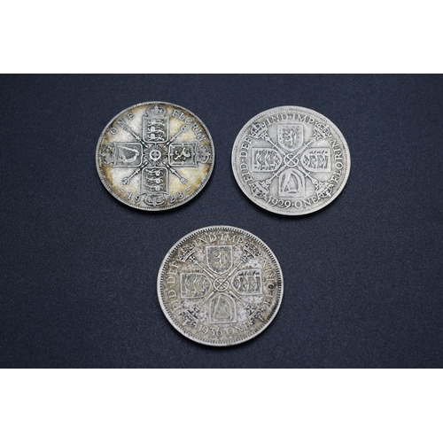 100 - Three Silver Florins George V - 1923, 1929 and 1936