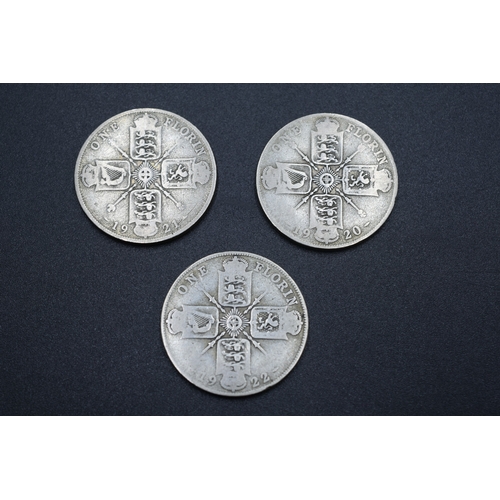 28 - Three Silver George V Florins - 1920, 1921 and 1922