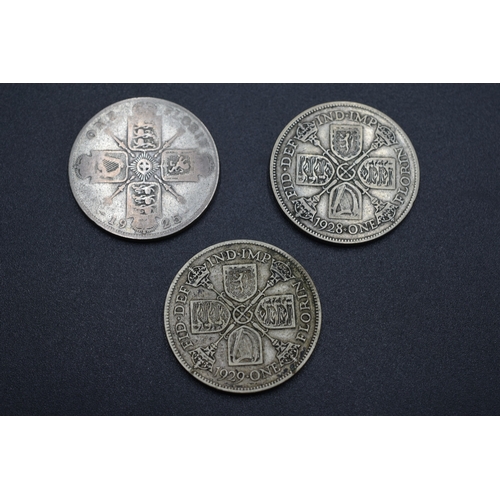 30 - Selection of Three Silver George V Florins - 1925, 1928 and 1929