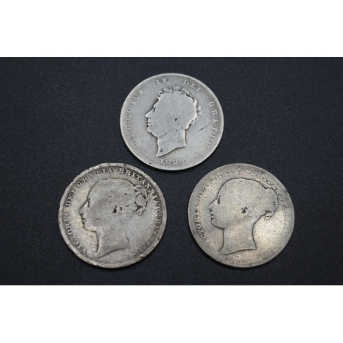 32 - Selection of Three Silver Shillings - 1823, 1874 and 1885