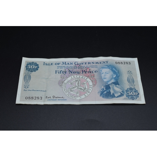 55 - Isle Of Man Government - Queen Elizabeth - Fifty New Pence Bank Note