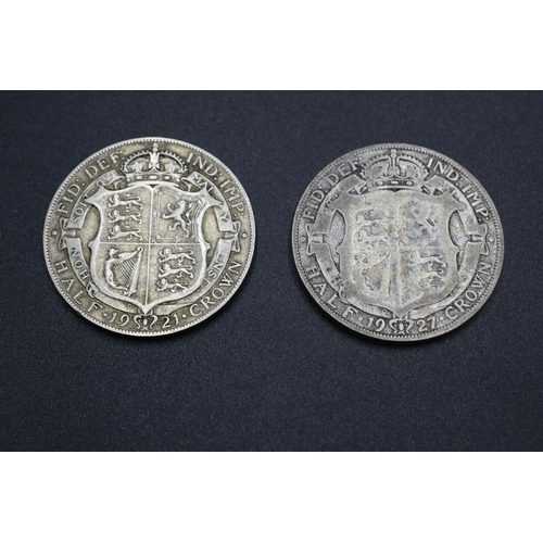 57 - Silver - George V - Half Crown x2 - 1921 & 1927