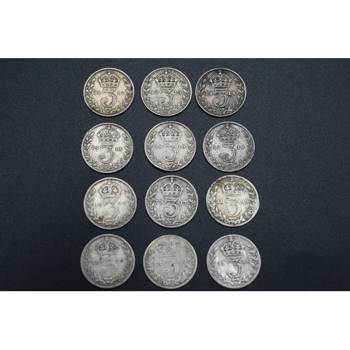 65 - A Selection of Silver Three Pence Pieces