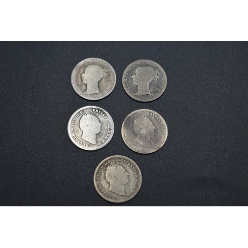 66 - Five Silver Four Pence Pieces