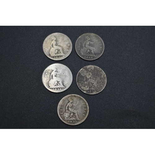 66 - Five Silver Four Pence Pieces