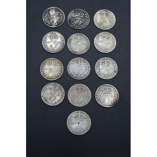 67 - Selection of Silver Three Pence Pieces