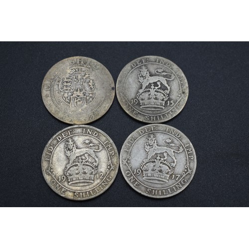 77 - Four Silver Shilling 1912, 1915, 1917 and 1893 (Possibly)