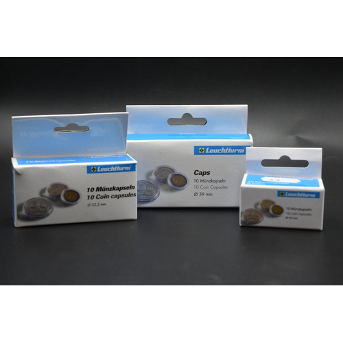 63 - Three Sets of Coin Capsules 19.5mm, 32.5mm and 39mm