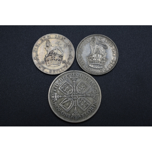 80 - Silver - George V - One Shillings x2 1916 & 1934 and George V - Half Crown 1929