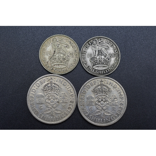 81 - Silver - George VI - One Shilling x2 and Two Shilling x2 - 1938 & 1939