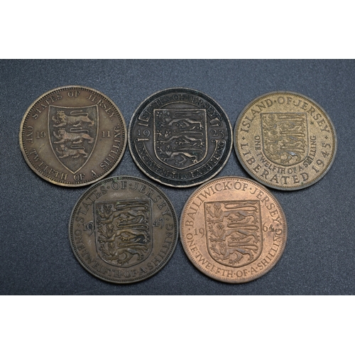 Selection of Various 1/12 of a Shilling - States of Jersey - 1911, 1923, 1945, 1947 and 1964