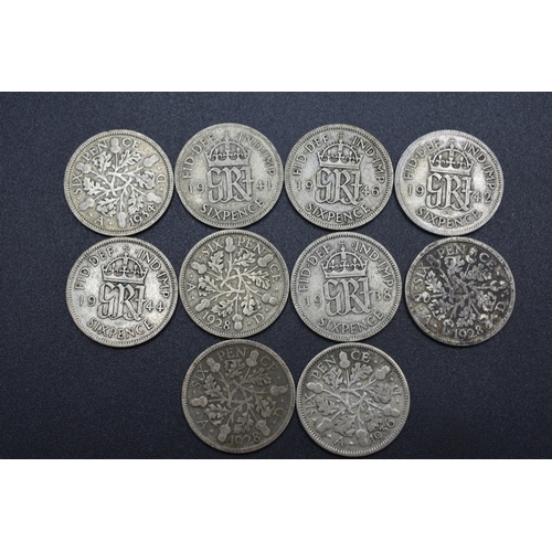 99 - Selection of Silver Six Pence Pieces