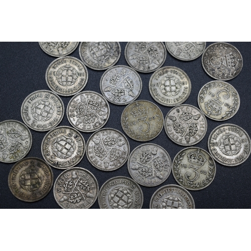 15 - Selection of Silver Three Pence Pieces Various Dates