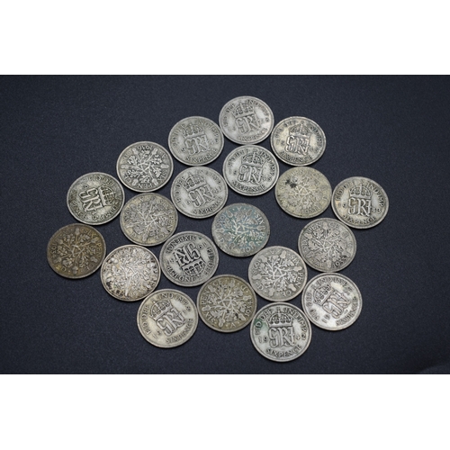 16 - Selection of Silver Six Pence Pieces