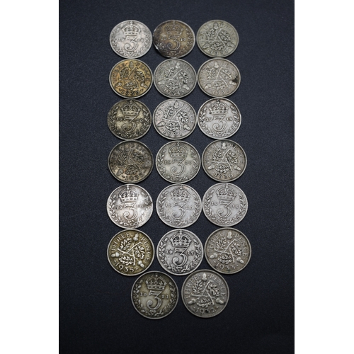 23 - Selection of Silver Three Pence Pieces