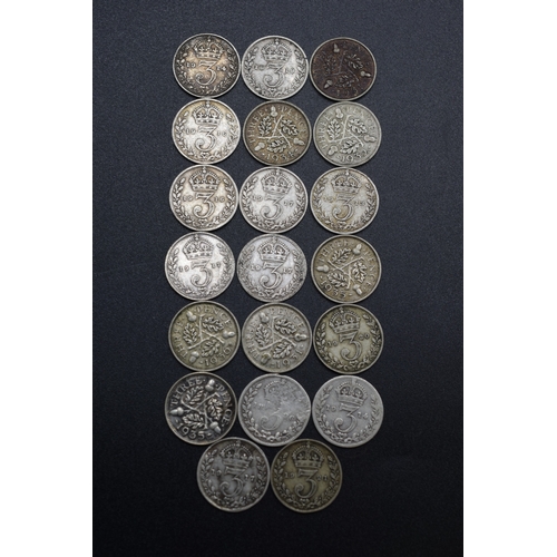 24 - Selection of Silver Three Pence Pieces