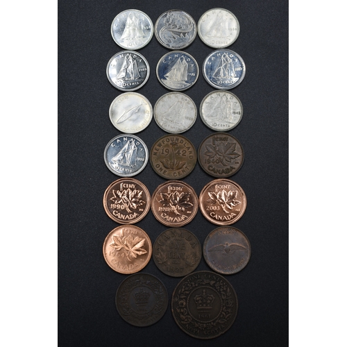 40 - Selection of Canadian Ten Cents & Cents Various Dates to include Silver