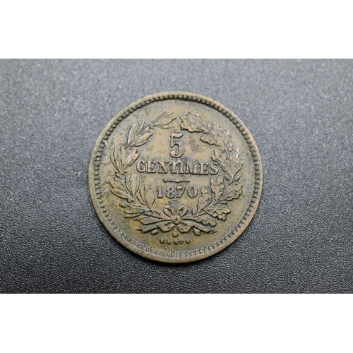 7 - Grand Duchy of Luxembourg 1870 Five Centimes Coin