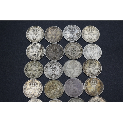 47 - Selection of Silver Three Pence Pieces Various Dates