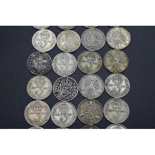 47 - Selection of Silver Three Pence Pieces Various Dates