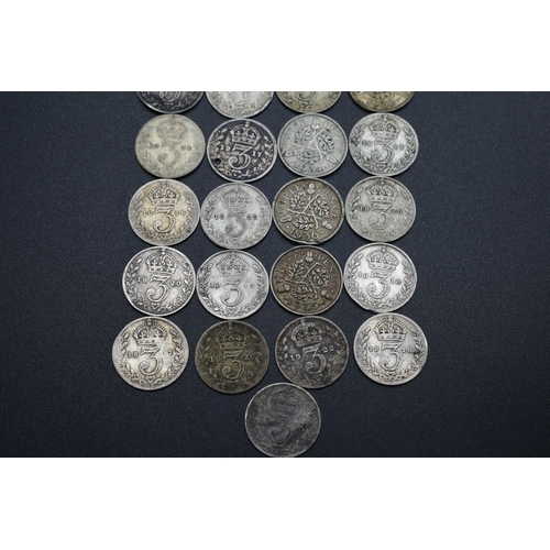 47 - Selection of Silver Three Pence Pieces Various Dates