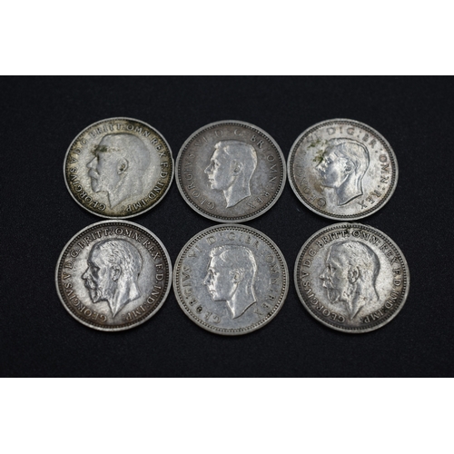 13 - Six Silver Threepence Coins (George V & George VI)