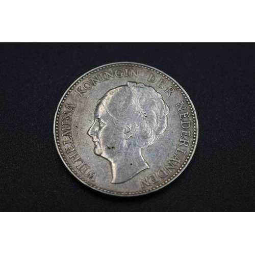 14 - Wilhelmina Dutch Silver One Gilder 1940 Coin