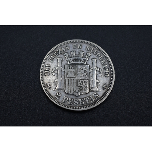 16 - Spanish 1870 Silver 2 Pesetas Coin