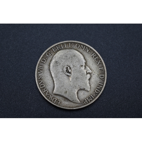 37 - Silver Edward VII One Florin - Date Unidentified