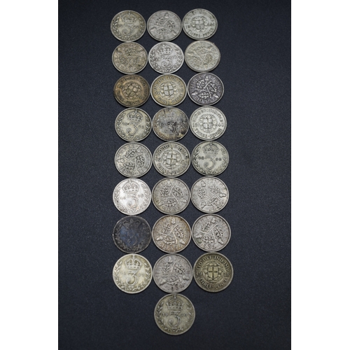 58 - Silver - Mixed Selection of Three Pence Pieces - Various Date