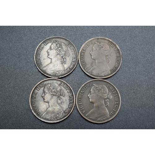 10 - Four Queen Victoria Young Head Farthings (Various Dates)