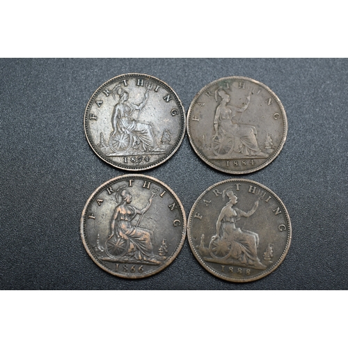 10 - Four Queen Victoria Young Head Farthings (Various Dates)