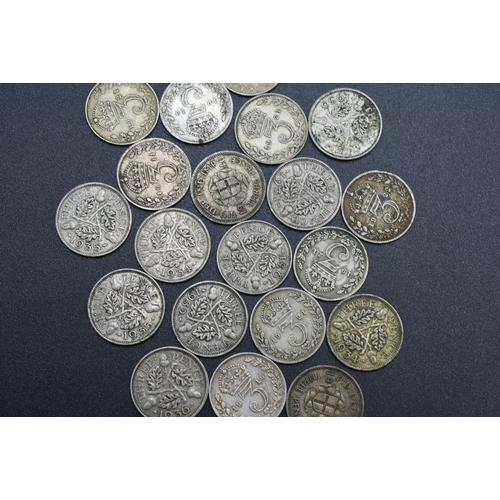 31 - Mixed Selectin of Three Pence Pieces Various Dates