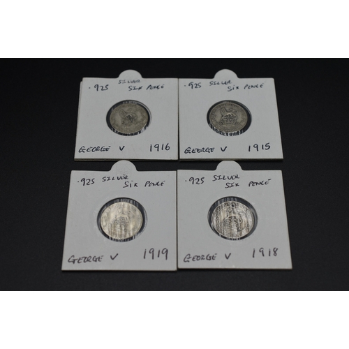 61 - Silver - George V - Six Pence - 1915, 1916, 1918 and 1919