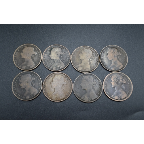 9 - Eight Queen Victoria Young Head Pennies (Various Dates)