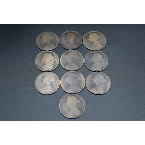 13 - Ten Victoria Young Head Pennies