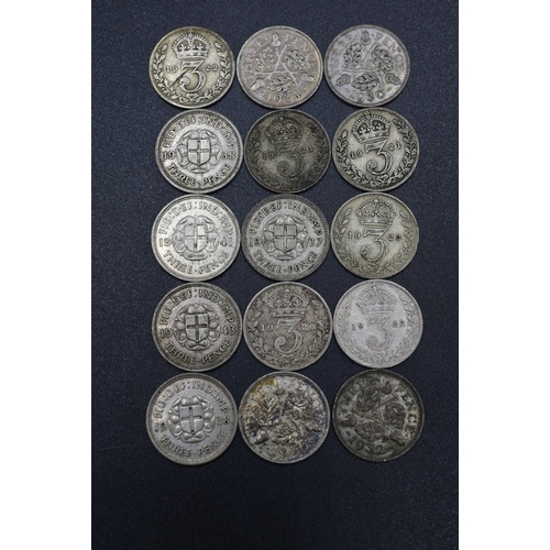 19 - Selection of Silver Three Pence Pieces