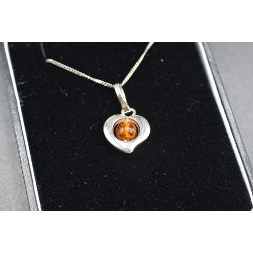 26 - Silver 925 Amber Pendant Necklace Complete with Presentation Box