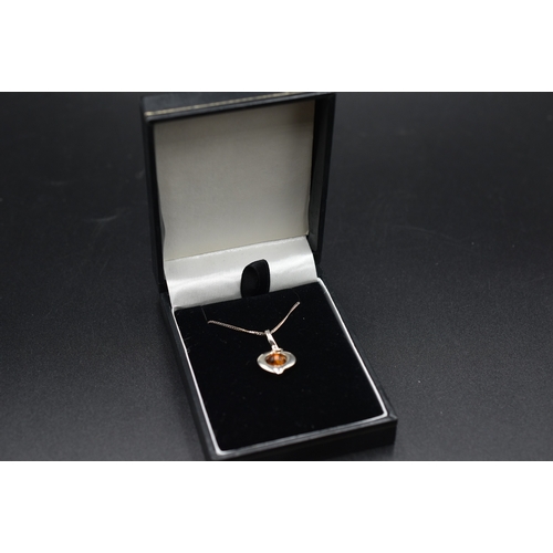 26 - Silver 925 Amber Pendant Necklace Complete with Presentation Box