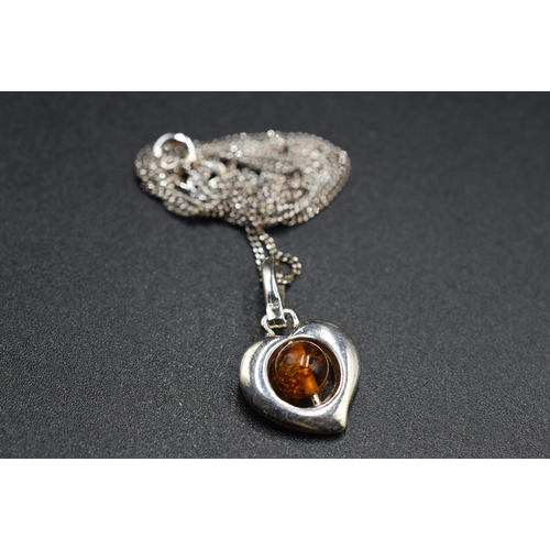 26 - Silver 925 Amber Pendant Necklace Complete with Presentation Box