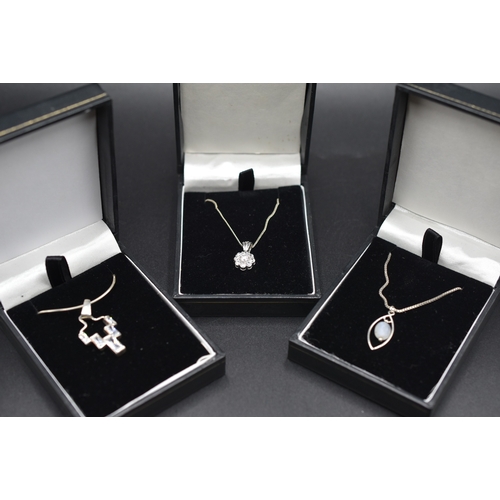 27 - Silver 925 Pendant Necklaces x3 Complete with Presentation Box