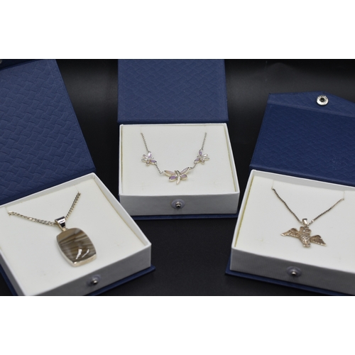 30 - Silver 925 Pendant Necklaces x3 Complete with Presentation Box