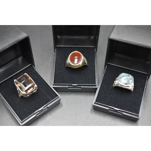 31 - Silver 925 Gem Stone Rings x3 Complete with Presentation Box