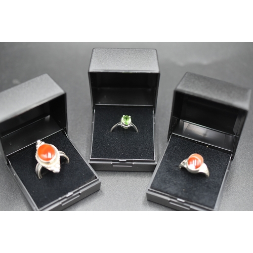 32 - Silver 925 Gem Stone Rings x3 Complete with Presentation Box