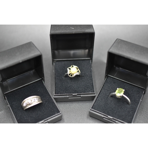 33 - Silver 925 Gem Stone Rings x3 Complete with Presentation Box