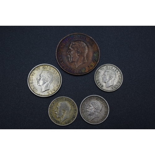 7 - Selection of Coins including 1937 Sixpence, Three Silver Three Pence Coins, and a 1930 George V Half... 