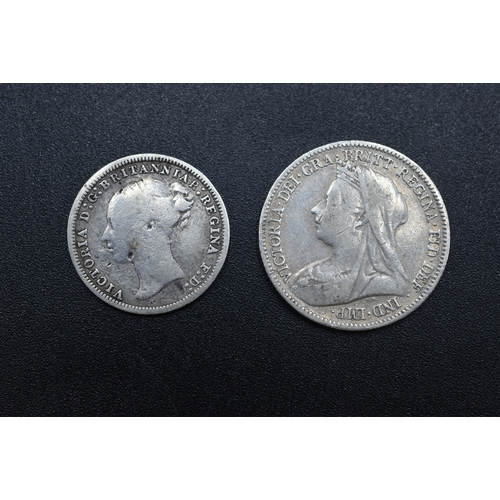 13 - Victoria 1900 Silver Sixpence and a 1876 Silver Three Pence