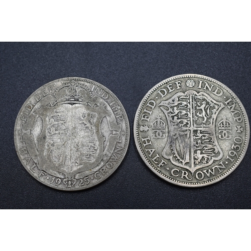 28 - Silver - George V - Half Crowns - 1925 & 1930 (Scarce Dates)